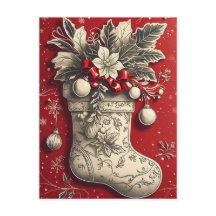 Vintage-Weihnachts-Holly-Strumpf-Feiertags-Postkar