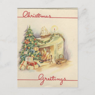 Vintage Weihnachts-Kamin-Karte Feiertagspostkarte