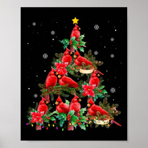 Vintage-Weihnachts-Kardinalvögel Baumlichter Lusti Poster