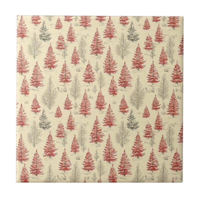 Vintage-Weihnachts-Kiefernbaum-Muster (1) Fliese (Vorderseite)