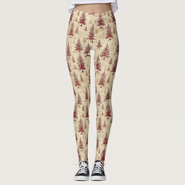 Vintage-Weihnachts-Kiefernmuster (4) Leggings (Vorderseite)