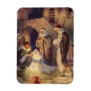 Vintage-Weihnachts-Krippenszene, 3 Hirten und Jesu Magnet