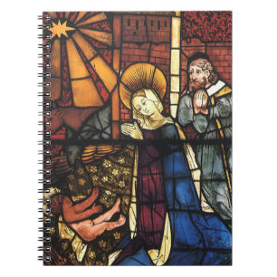 Vintage-Weihnachts-Krippenszene in Buntglas Notizblock