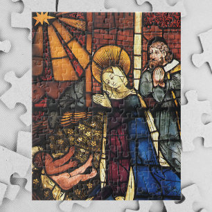 Vintage-Weihnachts-Krippenszene in Buntglas Puzzle