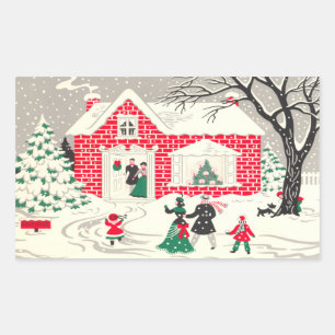 Vintage-Weihnachts-Land-Gruß-Aufkleber Rechteckiger Aufkleber