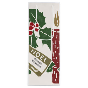 Vintage-Weihnachts-Linolschnitt-Druck Kerzen  Geschenktüte Für Weinflaschen