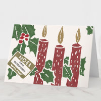 Vintage-Weihnachts-Linolschnitt-Druck Kerzen Gruß