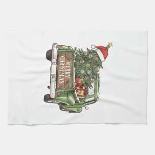 Vintage-Weihnachts-Lkw Frohe Weihnachten Männer Fr Geschirrtuch