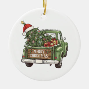 Vintage-Weihnachts-Lkw Frohe Weihnachten Männer Fr Keramik Ornament
