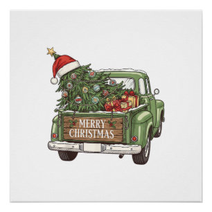 Vintage-Weihnachts-Lkw Frohe Weihnachten Männer Fr Poster