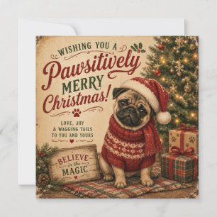vintage Weihnachts-Mops-Flat-Karte