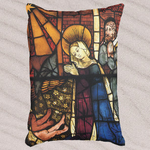 Vintage-Weihnachts-Nativitätsszene in Buntglas Dekokissen