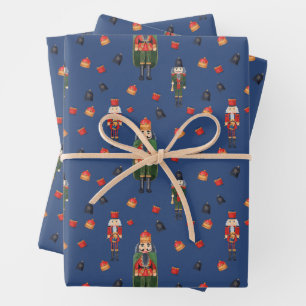 Vintage-Weihnachts-Nussknacker Blau Geschenkpapier Set