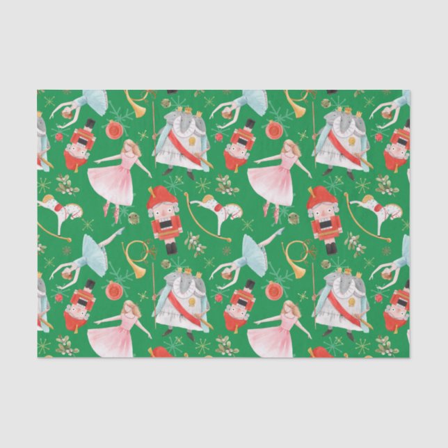 Vintage-Weihnachts-Nussknacker-Märchen Grün Seidenpapier (Vorderseite)