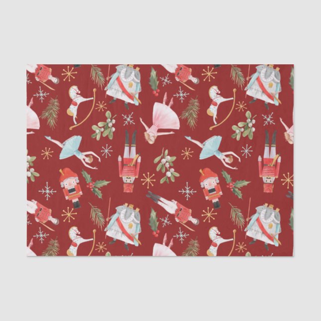 Vintage-Weihnachts-Nussknacker-Märchen Rot Seidenpapier (Vorderseite)