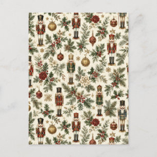 Vintage-Weihnachts-Nussknacker-Soldat-Blumen Feiertagspostkarte