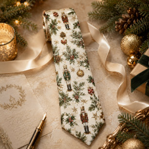 Vintage-Weihnachts-Nussknacker-Soldat-Blumen Krawatte