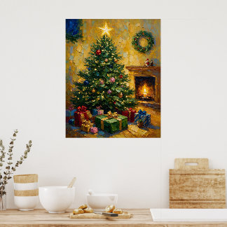 Vintage-Weihnachts-Ölgemälde Poster