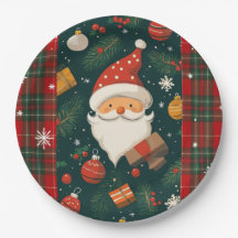 Vintage-Weihnachts-Papier-Teller mit Santa
