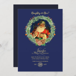 Vintage Weihnachts-Party Einladung Blau Rot