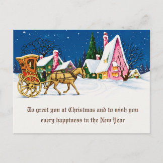 Vintage-Weihnachts-Pferdekutsche-Grußkarte  Postkarte