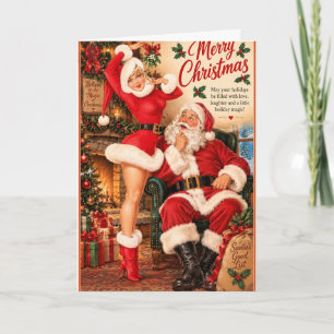 Vintage Weihnachts-Pin-Up-Girl und Santa Karte