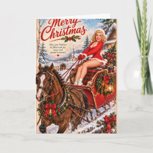 Vintage-Weihnachts-Pin-Up im Pferdeschlitten Karte