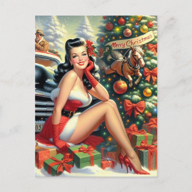 Vintage-Weihnachts-Pin-up Postkarte (Vorderseite)