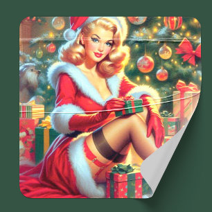 Vintage Weihnachts-Pin-Up Quadratischer Aufkleber