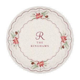 Vintage Weihnachts-Poinsettia-Monogramm Schneidebrett