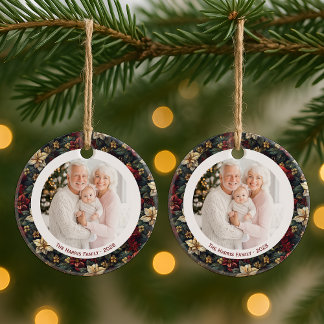 Vintage-Weihnachts-Poinsettien 2-seitiger Weihnach Keramik Ornament
