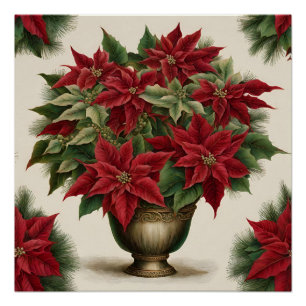 Vintage-Weihnachts-Poinsettien-Strauß Poster
