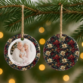 Vintage-Weihnachts-Poinsettien Weihnachtsbaumanhän Keramik Ornament
