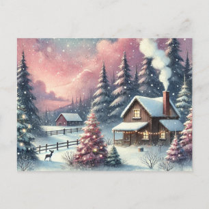 Vintage-Weihnachts-Postkarte im Wasserfarben-Stil Postkarte