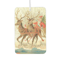 Vintage-Weihnachts-Postkarte, Santa mit Rentieren