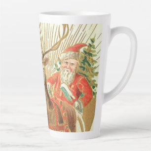 Vintage-Weihnachts-Postkarte, Santa mit Rentieren Milchtasse