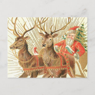 Vintage-Weihnachts-Postkarte, Santa mit Rentieren Postkarte