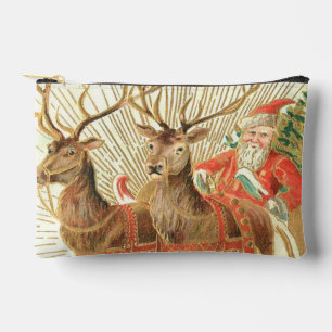 Vintage-Weihnachts-Postkarte, Santa mit Rentieren Zubehörtasche