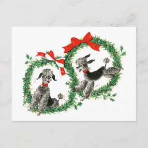 Vintage-Weihnachts-Pudel Retro-Feiertag Feiertagspostkarte