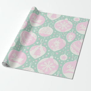 Vintage-Weihnachts-Rentiere-Wald-pink-grüne Kunst Geschenkpapier