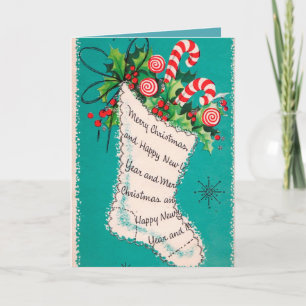 Vintage Weihnachts Retro-Strumpf Textkarte hinzufü Feiertagskarte