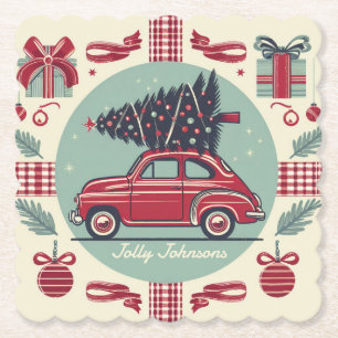 Vintage-Weihnachts-Rot-Retro-Auto Untersetzer