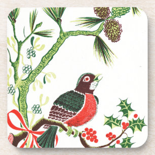 Vintage-Weihnachts-Rotkehlchen Getränkeuntersetzer