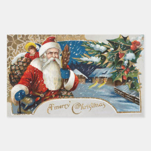 Vintage-Weihnachts-Santa-Claus-Aufkleber Rechteckiger Aufkleber