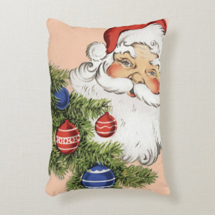 Vintage-Weihnachts-Santa-Claus mit Baumschmuck Dekokissen
