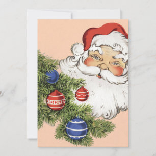 Vintage-Weihnachts-Santa-Claus mit Baumschmuck Feiertagskarte