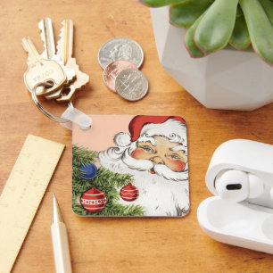 Vintage-Weihnachts-Santa-Claus mit Baumschmuck Schlüsselanhänger