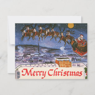 Vintage-Weihnachts-Santa-Claus-Schlitten-Einladung Einladung