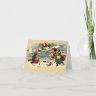 Vintage-Weihnachts-Santa-Flugzeug-Spielzeuge Feiertagskarte