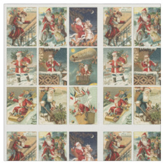 Vintage-Weihnachts-Santa-gekacheltes-Bild-Stoff Stoff